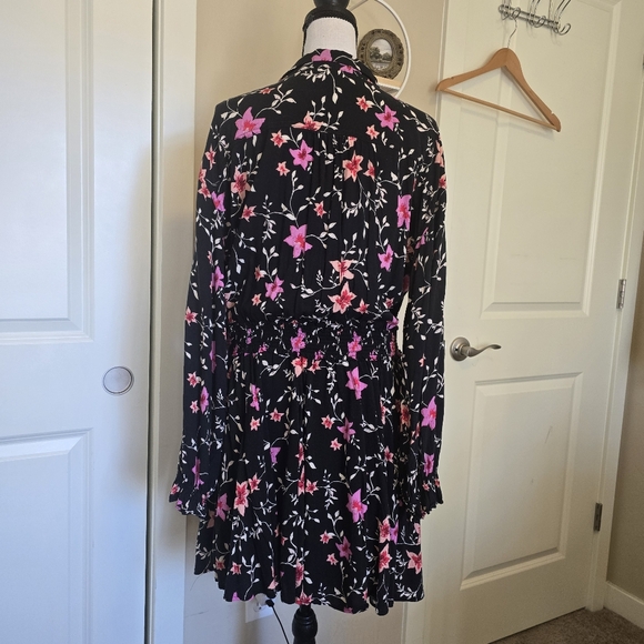 Free People Lighten Up Flowy Floral Mini Dress Large Black Pink Boho Garden - Picture 5 of 12
